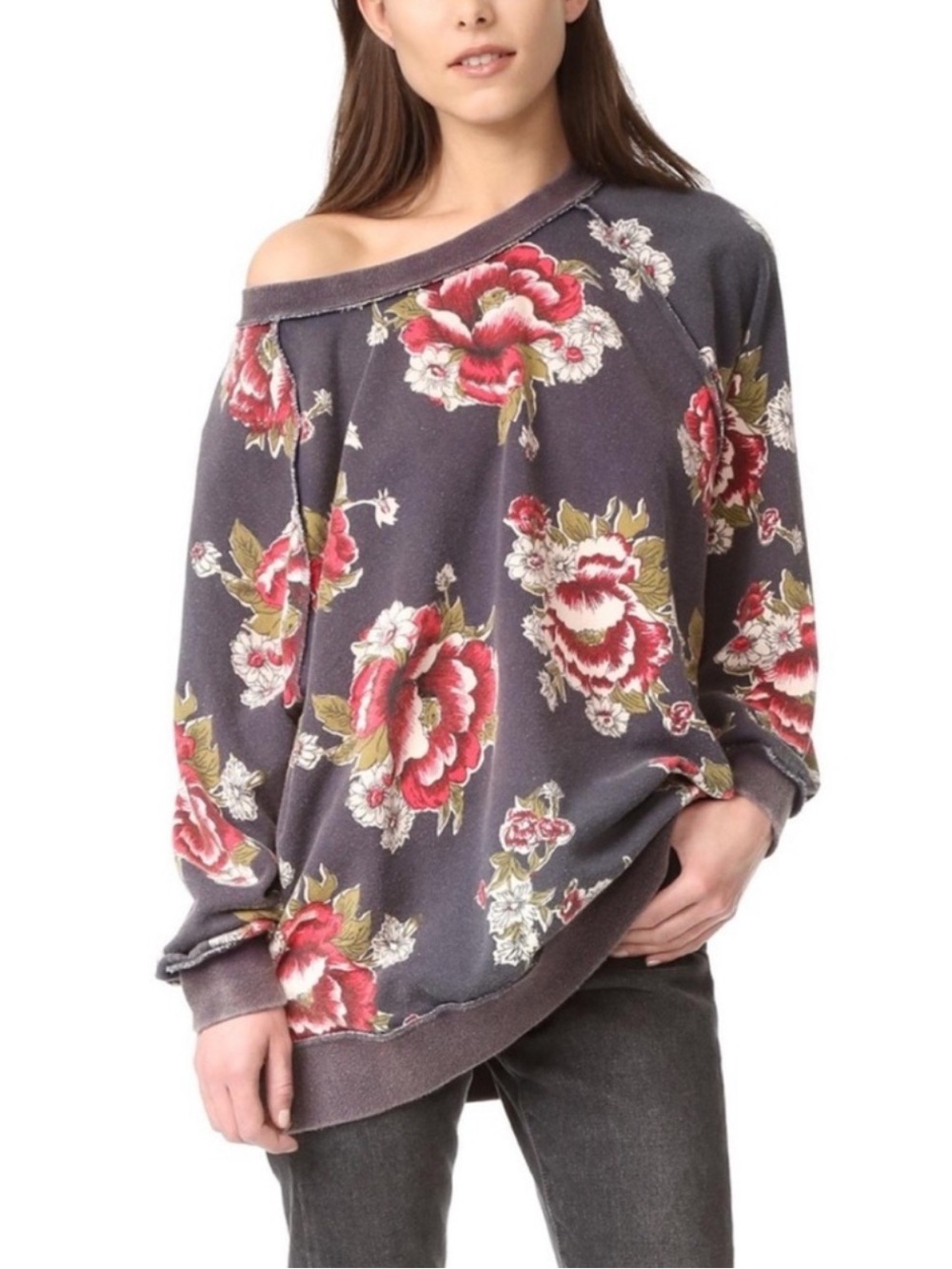 Free People Go On Get Floral Sweatshirt S